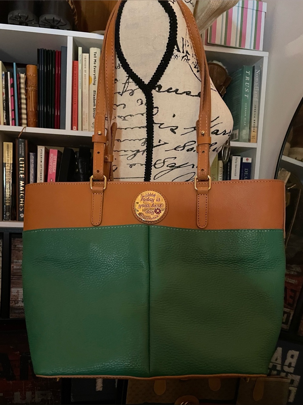 Valentina Rich Green and Tan Leather Tote Ethically Crafted in Italy